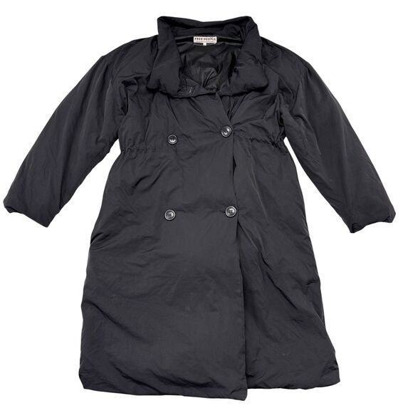 Free People‎ Long Puffer Jacket Medium Button Front Oversized Double Breasted - Picture 1 of 5